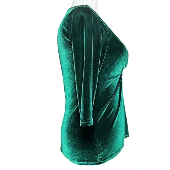 Vintage Y2K Christmas Green Velvet V Neck Top Whimsigoth Sexy XXL Made in USA - Picture 3 of 8